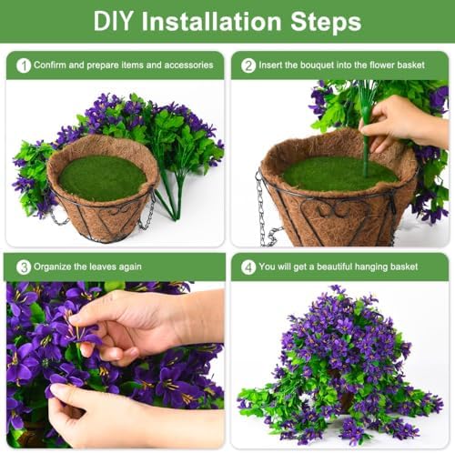 INQCMY Fake Hanging Flowers with Basket Artificial Violet for Outdoor Porch - Image 6