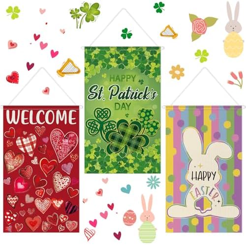 Tegeme 3 Pcs Happy St Patricks Door Decorations Easter Door Banner Hanger Sign Easter Hanging Flag Ornaments for Holiday Party Indoor Outdoor Decor 11.8 x 19.7 Inch by Tegeme