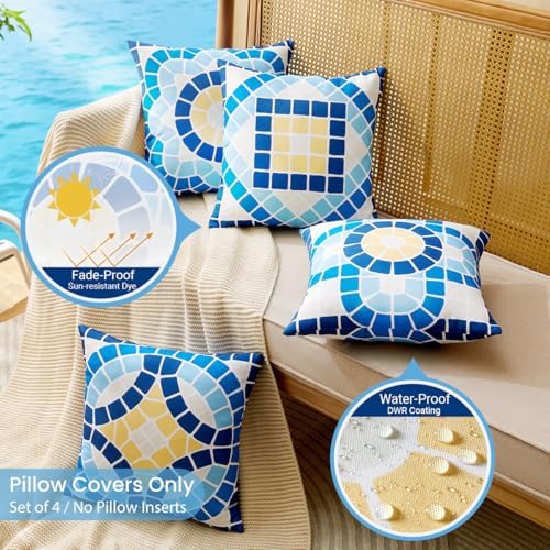 CARRIE HOME Blue Summer Outdoor Pillow Covers Waterproof 18x18 Set of 4, Summer Themed Party Decorations Swimming Pool Chair Pillow 18 x 18, Fade Resistant Waterproof Outdoor Pillows for Patio Porch - Image 3