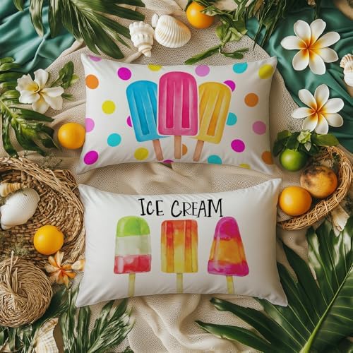 GEEORY Hello Summer Pillow Covers 12x20 Inch Set of 4, Popsicles Flamingo Swim Ring Pool Party Sweet Summer Time Farmhouse Decorative Throw Pillowcases for Home Sofa Couch Decoration G525-12 - Image 5