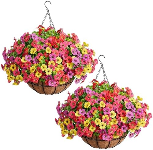 InnoGear Artificial Hanging Flowers for Outdoors Fake Plants Baskets 4 Hues by InnoGear