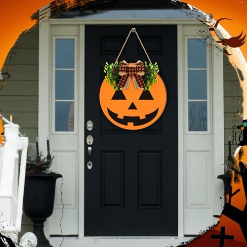 Moucuny Halloween Ghost Wreaths for Front Door, Wooden Welcome Door Sign - Image 6