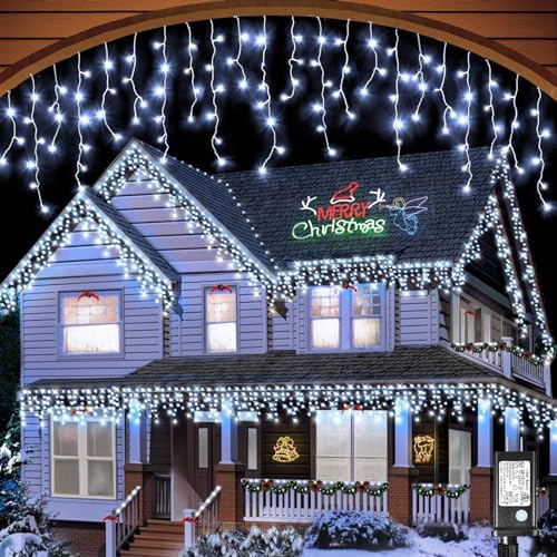 Icicle Christmas Lights Outdoor, 33ft 400 LED Icicle Lights for Outside, Plug in Twinkle Lights Indoor with 8 Modes Timer Waterproof for House Holiday Decor Wedding Christmas Decorations (Cool White) by Vivideal