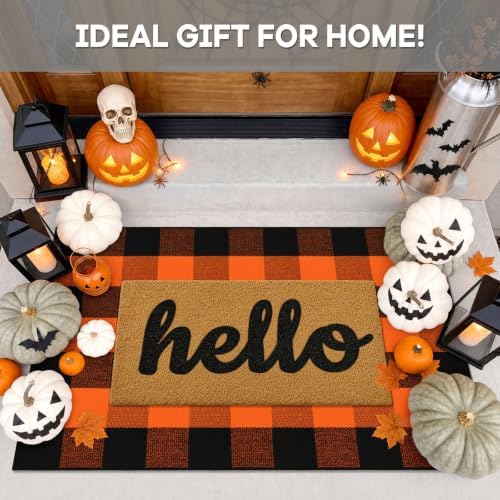 IOHOUZE Fall Buffalo Plaid Door Mat 27.5x43, Washable, Black Orange - Image 2