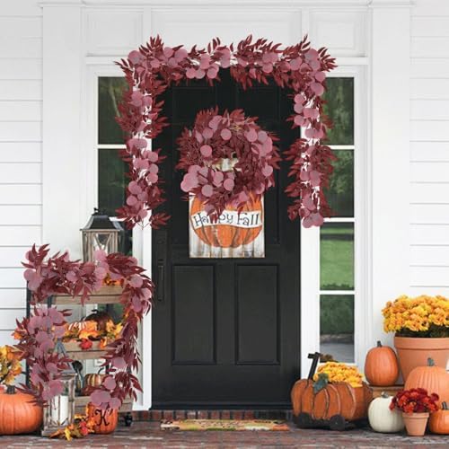 RECUTMS Artificial Silk Eucalyptus Vine Fall Garland with Willow Leaves 2P - Image 5