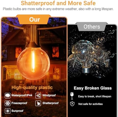 LAMPHOME LED Outdoor String Light, 26Feet Patio Lights with 12+1Edison Shatterproof Bulbs(1Spare), UL Waterproof Outside Lights connectable Dimmable for Backyard Porch Decor,Orange/Purple/Green - Image 3
