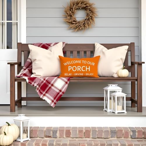 Outdoor Decorative Throw Pillow Covers 12x20 Inch Set of 2, Orange - Image 3