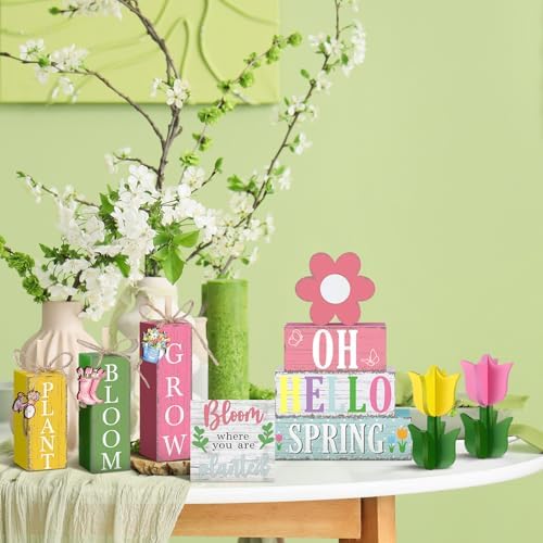 Vercraft 11 Pcs Spring Table Decorations Tulips Tiered Tray Decor Butterflies Home Centerpiece Decorative Wood Books Table Top Decor Flower Wooden Sign for Party Supplies - Image 5
