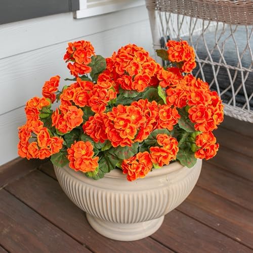 Fake Geraniums Artificial Flowers for Outdoors Fall Autumn Decoration, 6 Bundles Silk Geraniums UV Resistant Look Real Orange Faux Flowers Plants for Front Door Garden Planter Patio Balcony Yard Home - Image 4