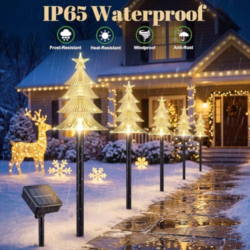 TOWPONICS Solar Christmas Tree Pathway Lights Outdoor Decorations, 5 PCS - Image 5