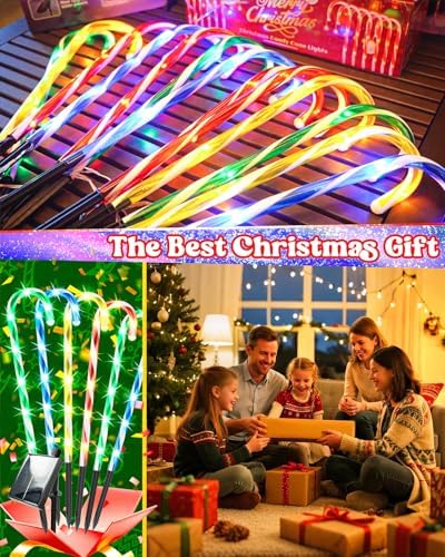 Anordsem Solar Christmas Decorations Outdoor: 21" Candy Cane Stake Lights 24 Pack - Waterproof LED 8 Colorful Lighting Models for Yard Pathway Xmas Tree Decor - 2026 New Year Gifts for Homeowners - Image 5
