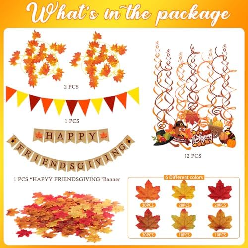 HAPPY FRIENDSGIVING Burlap Banner Paper Triangular Bunting Maple Leaf Pumpkin Turkey Garland for Thanksgiving Day Welcome Autumn harvest Party Decorations - Image 3