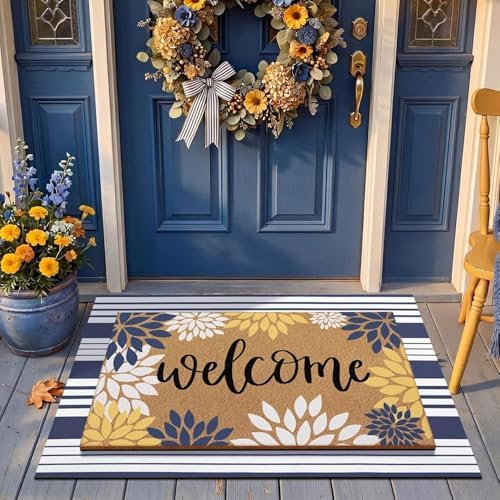 Drydiet 2 Pcs Fall Layered Doormat Set, Modern Floral Welcome Door Mat by Drydiet
