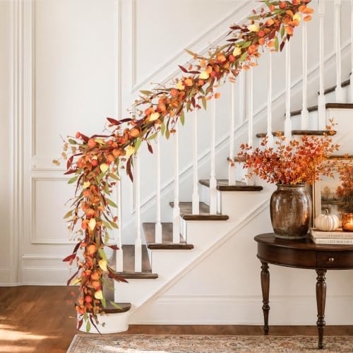 Fall Decor, Fall Garland, 6FT Autumn Eucalyptus Leaves Pumpkin Garlands - Image 6
