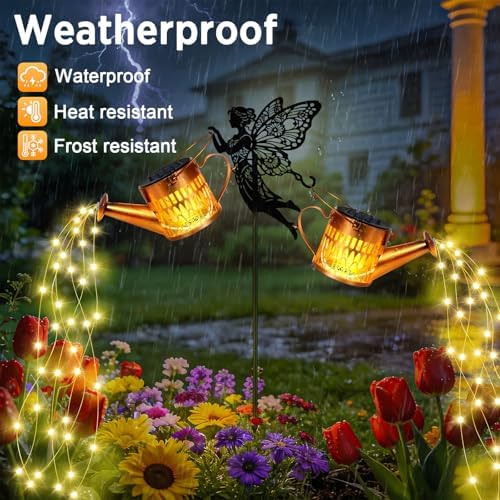 2 Pack Solar Watering Can Lights, Metal Solar Lights Outdoor Decorative - Image 4