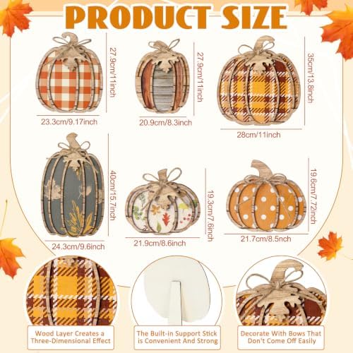6 Pcs Fall Outdoor Pumpkin Decor Rustic Wooden Standing Pumpkin Signs - Image 3