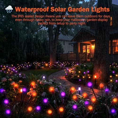 Halloween Firefly Solar Lights 2 Pack 6 LED Orange Purple - Image 5