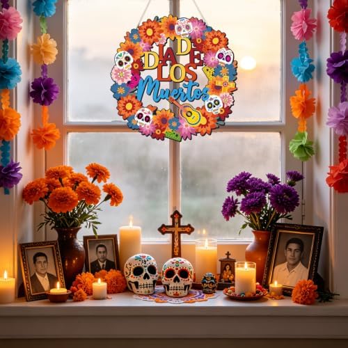COCHIE Día De Los Muertos Sugar Skulls Door Decorations Welcome Sign - Image 4