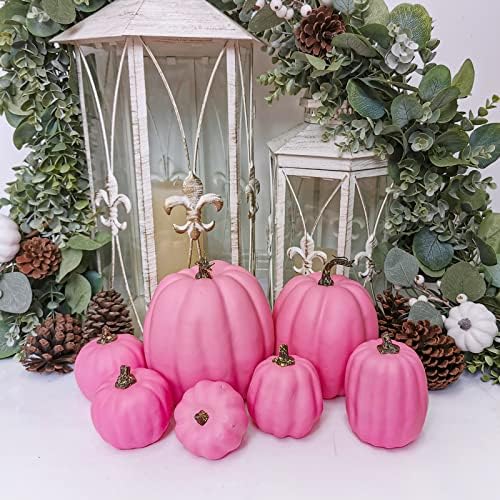 7 Pcs Assorted Sizes Hot Pink Artificial Pumpkins Fall Decorative Pumpkins Deep Pink Foam Pumpkins for Gifts Fall Halloween Thanksgiving Wedding Baby Shower Farmhouse Table Centerpiece Mantel Decor - Image 7
