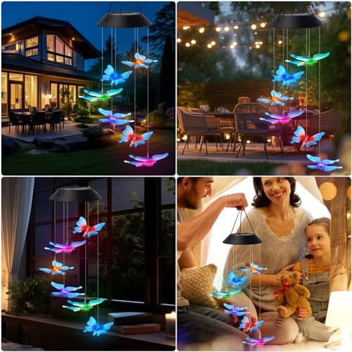 AVEKI Solar Wind Chimes Outdoor, Color-Changing Mobile Wind Chime Waterproof, Solar Powered LED Hanging Lamp for Outdoor Garden Festival Decoration (Butterfly) Wind Chimes - Image 6