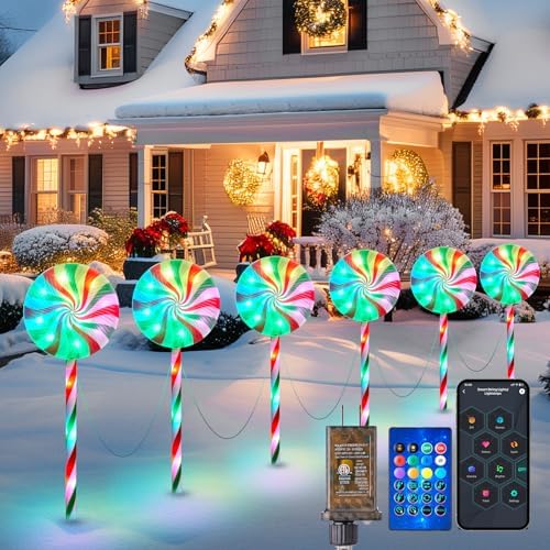 Brightown 6 Pack Smart Lollipop Christmas Pathway Lights Outdoor, 27inch by Brightown