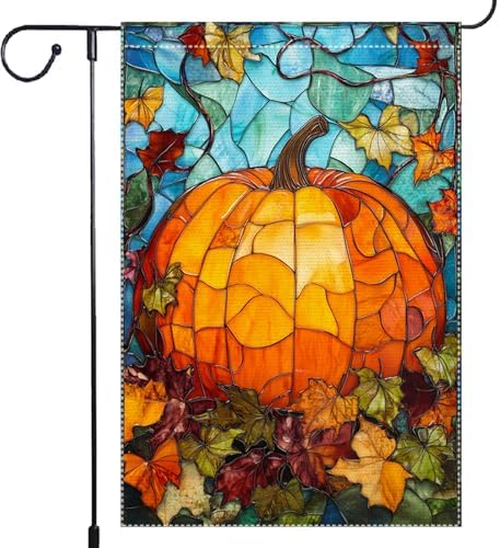 Fall Garden Flag For Outdoor Decor Thanksgiving Garden Flags Autumn Stained Glass Pumpkin Maple Leaf Double Sided Small Burlap Outside Porch Lawn Yard Flags Decorations 12.5x18 Inch by Unknown