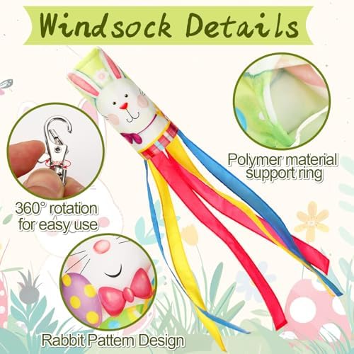 NOVWANG 40 Inch Bunny Easter Windsock - 2 Pcs Spring Windsocks for Yard, Garden, Patio, Balcony - Outdoor Hanging Decorations - Image 2