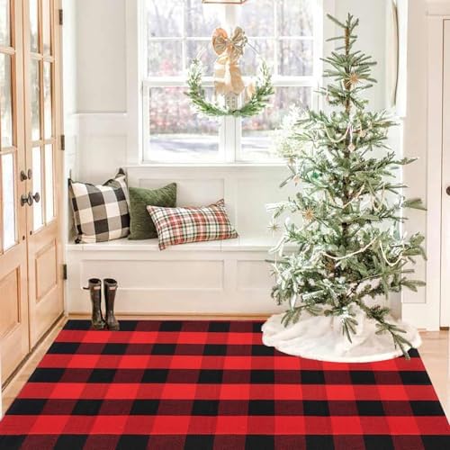 Christmas Door Mat Outdoor 35.4''x59'' Buffalo Plaid Christmas Decor Rug Cotton Hand-Woven Layered Door Mats Washable Carpet for Front Porch, Kitchen, Farmhouse, Entryway - Image 7