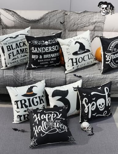 TOYPOPOR Halloween Decorations Pillow Covers Double-Side Printing 18x18 Set of 4 Indoor/Outdoor Hocus Pocus Farmhouse Decorative Cushion Cases Spider Web Cat Skull Home Decor - Image 5
