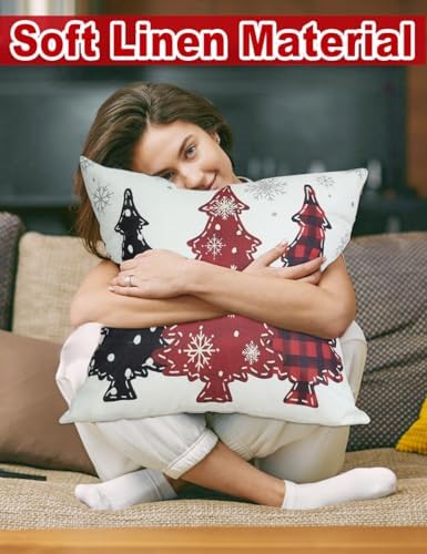 Double-Sided Print Christmas Pillow Covers 20''x20'', Set of 4, 8 Christmas Patterns Christmas Tree, Snowman, Snowflakes, Merry Christmas, Deer, Santa Claus,Truck, Let It Snow, Soft Linen Material - Image 4