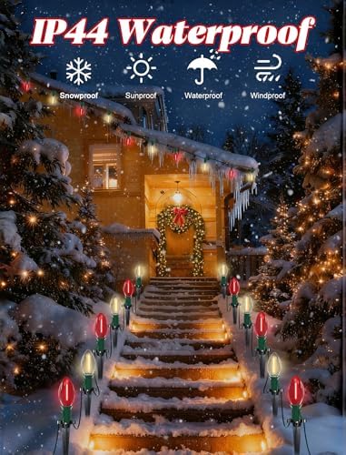19.5FT C9 LED Red and White Christmas Pathway Lights with 10 Bulbs - Image 4