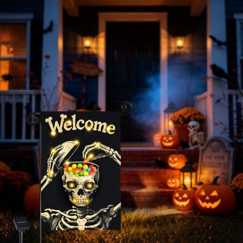 Halloween Lighted Garden Flag, Skeleton Yard Decor, 12x18 In - Image 6