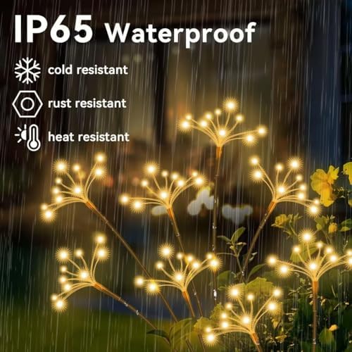 JJGoo Solar Garden Lights, New Upgraded 6 Pack Solar Swaying Starburst Light, Waterproof Fireworks Outdoor Lights, Yard Patio Pathway Decoration, Warm White - Image 5
