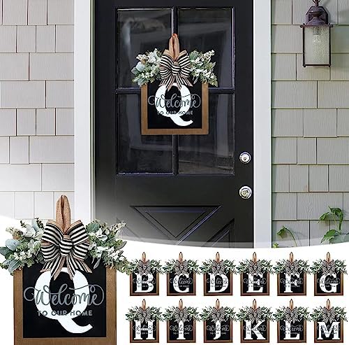 Last Name Year Round Front Door Wreath Front Porch Decoration 26 Letter Welcome Sign with Eucalyptus Garland and Bow Spring Wreaths for Front Door Outside Hanger Garland（Q） - Image 4