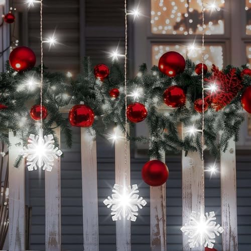 Christmas White Icicle Lights with Snowflake, 150 LED Curtain Lights with 8 Lighting Modes, Plug in Twinkle Lights for Home Christmas Wedding Party Decoration - Image 6
