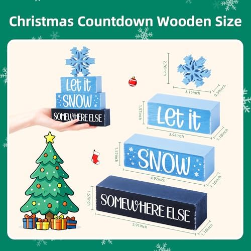 4 Pcs Christmas Wooden Tiered Tray Decor, Snowflake Christmas Decorations Gifts for Home, Winter Table Centerpiece for Xmas Party Kitchen Office - Image 2