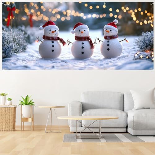 6 x 13 ft Christmas Garage Door Decorations Merry Christmas decorations Xmas Garage Door Cover, Happy New Year Hanging Banner for Home,Outdoor,Indoor,Party (Three Snowmen, 6 x 13 ft) - Image 5