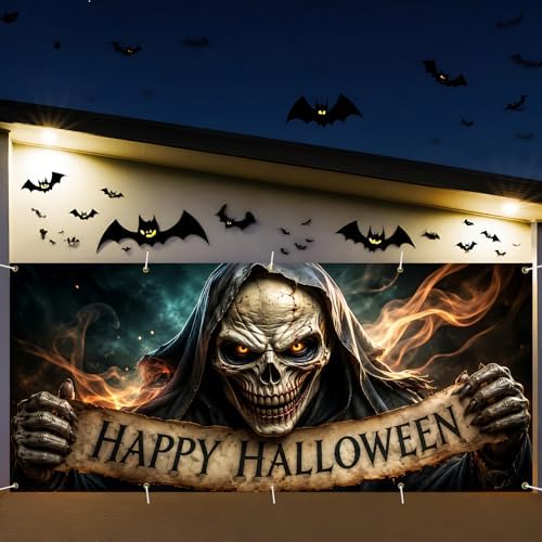 7 x 16 ft Vintage Skull Halloween Garage Door Decorations Halloween decorations Witch Door Cover, Hanging Banner Cauldron Backdrop Mural for Home - Image 2