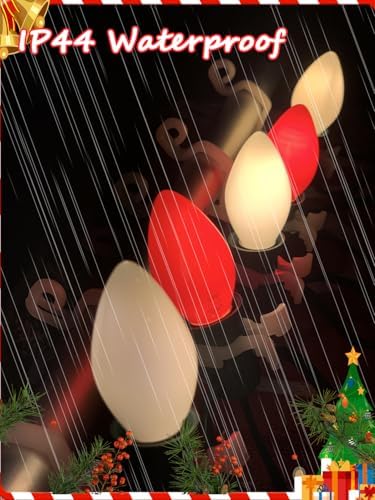 SUNSGNE C7 LED Vintage Christmas Lights, 25ft Outdoor Christmas String Lights with 27 Red and White LED Bulbs(2 Spare) for Patio Balcony Garden Roofline Decorations, E12 Base Socket - Image 3