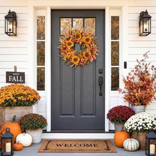 Pinkpum 24" Fall Wreath Front Door Sunflower Artificial Wall Decor Autumn - Image 5