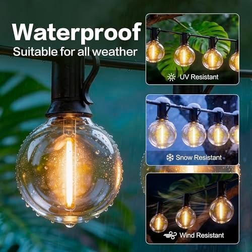 Outdoor String Lights 100FT with 50+2 G40 LED Bulbs, Shatterproof & Waterproof Patio Lights, Connectable Globe String Lights for Backyard Porch Deck Bistro Garden Party - Image 3