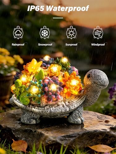 Guhope Solar Garden Statues, Outdoor Turtle Decor with Succulent and 8 LED Lights, Resin Outside Yard Figurine Decor for Garden, Yard, Lawn, Balcony, Porch, Gifts for Mom Grandma - Image 4
