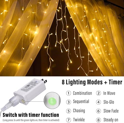 Joomer 33FT Christmas Icicle Lights Outdoor Connectable Warm White - Image 2