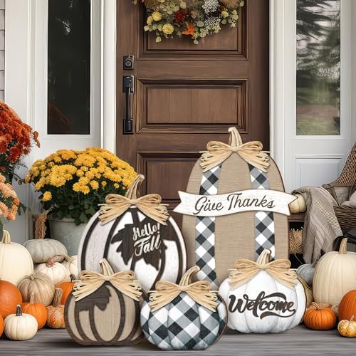 GlikCeil 5 Pcs Fall Pumpkin Signs Give Thanks Outdoor Thanksgiving Decor by GlikCeil