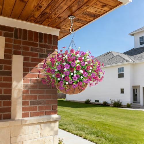 Ammyoo Artificial Mums Fake Flowers Basket for Outdoor Decor - Image 2