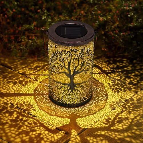 Solar Lantern Outdoor, Tree of Life Metal Hanging Light Waterproof by Outable