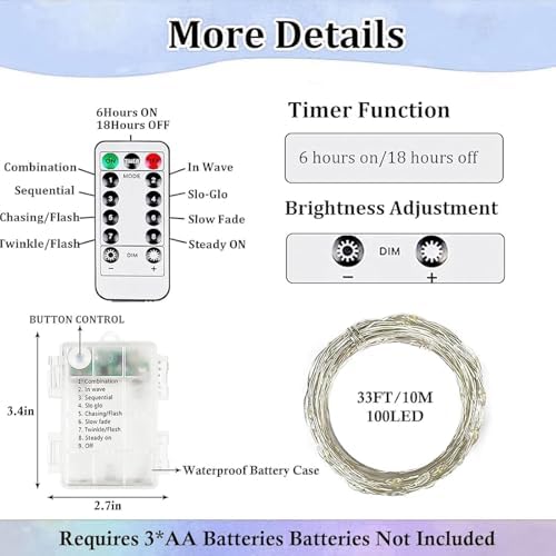 4 Pack Fairy Lights Battery Operated Battery String Light Remote Cool White - Image 7