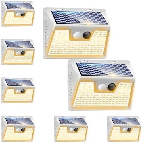 Peasur Solar Lights Outdoor Motion Sensor Waterproof, 8Pack 140LED White Solar Powered Fence Lights, 3 Modes Security Wall Lights for Garden Yard Outside Warm by Peasur