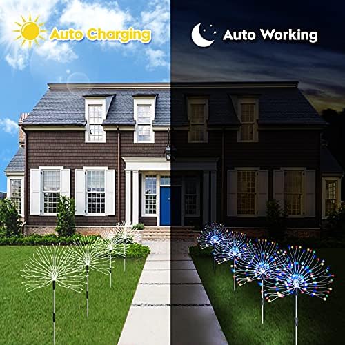 Outdoor Solar Garden Lights, 4 Pack 120 LED Copper Wire Waterproof Garden Fireworks Lamp with Remote, 8 Modes Decorative Sparkles Stake Landscape Light for Pathway Lawn Decor (Colorful) - Image 4