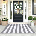 KOZYFLY Striped Rug 3x5 ft Cotton Woven Front Door Rugs, Gray and White by KOZYFLY